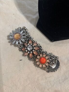 Statement Floral Cluster Bracelet in Peach, Coral, and Silver
